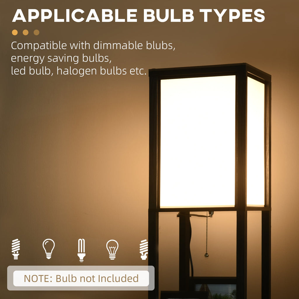 Boho Shelf Floor Lamp with Dual Fabric Shades & Built-In Storage Shelves