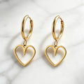 Stainless Steel Gold Silver Two Tone Huggie Hoop Earrings Hollow Open Cut Out Heart Dangle Drop Earrings Minimalist Charm Earrings For Women Daily Fashion Dropshipping Jewelry Gift