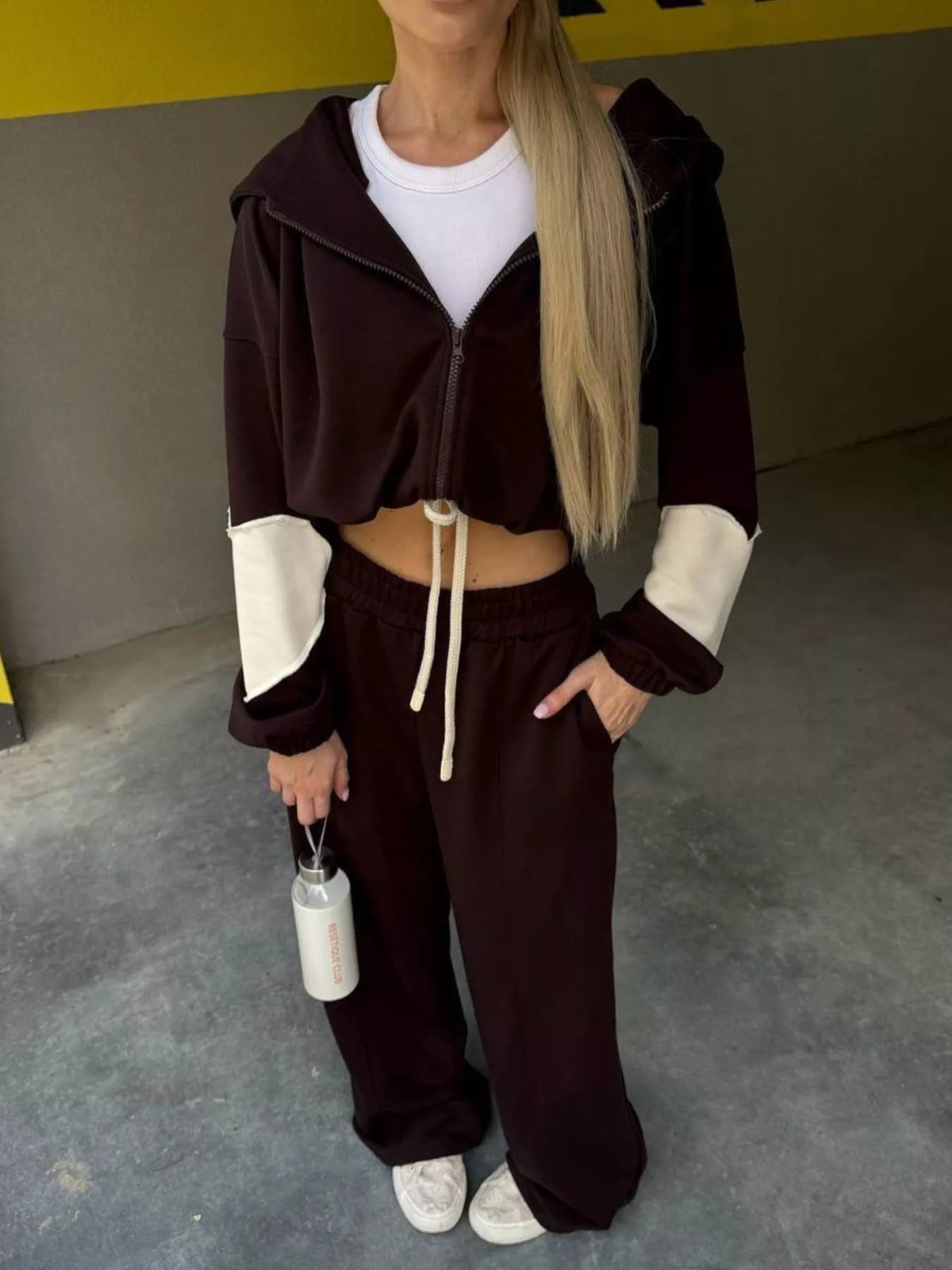 Zip Up Hoodie and Wide-Leg Pants Set