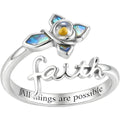 Wholesale 925 Sterling Silver Faith Cross Mustard Seed Abalone Shell Adjustable Ring