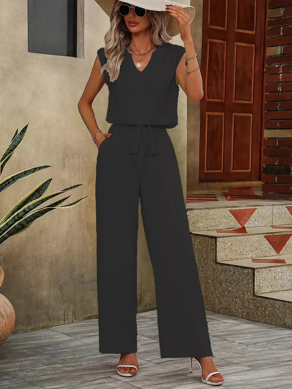 V-Neck Sleeveless Tank and Wide-Leg Pants Set