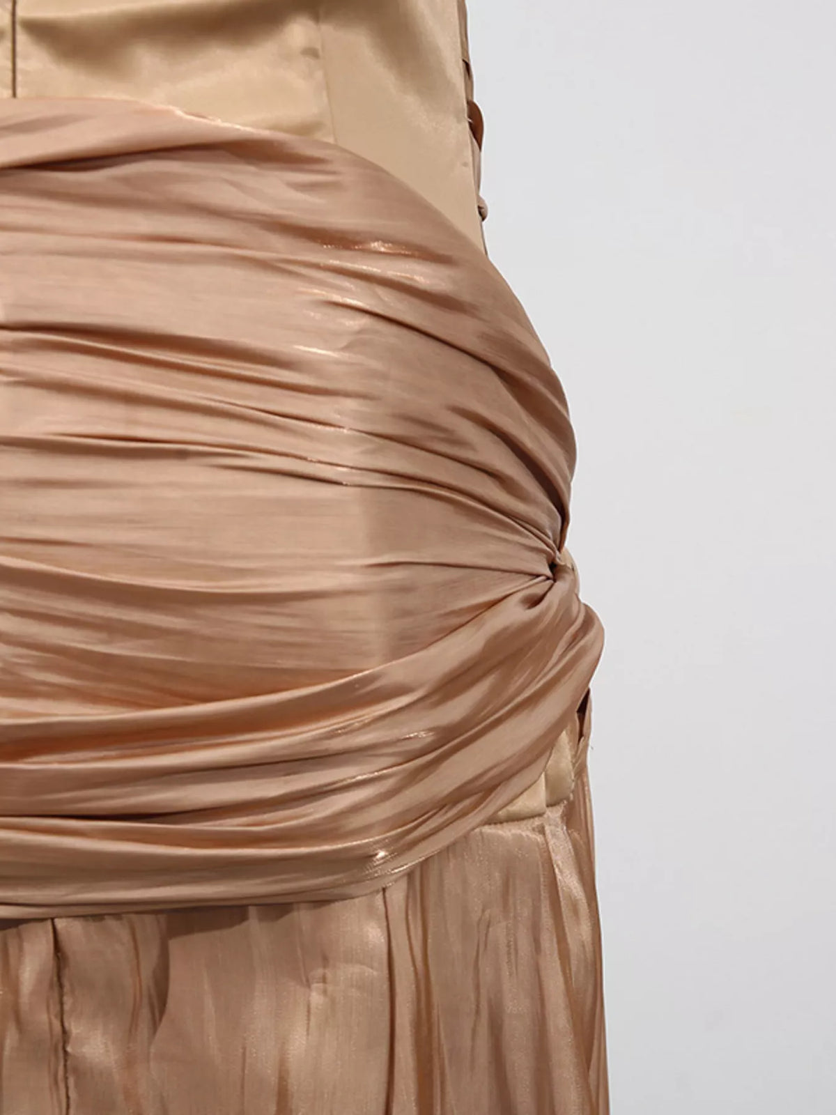 Halter Neck Ruched Maxi Dress – Champagne