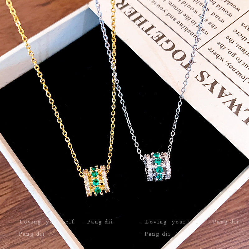 French Style Mint Green Slim Waist Zircon Pendant Necklace Summer Women Neck Jewelry For Daily Dating Banquet Party Occasions