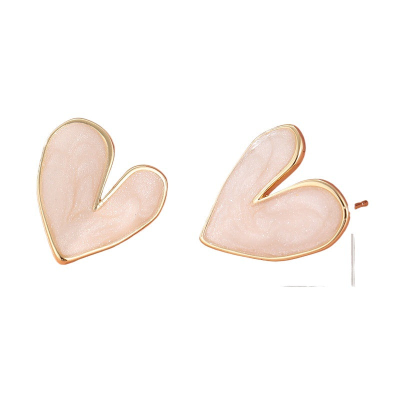 Asymmetric Heart Stud Earrings Blush Gold Tone Brass Women Romantic Daily Party Fashion Jewelry Elegant