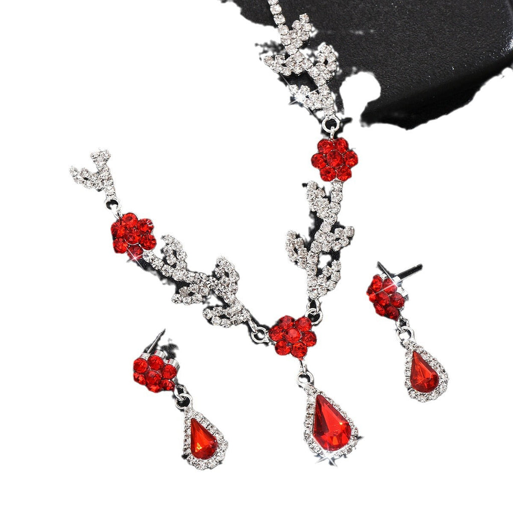 Hot Selling Cross-Border Wedding Fashion Full Diamond Jewelry Set Necklace Earrings Banquet Party Jewelry Two-Piece Set