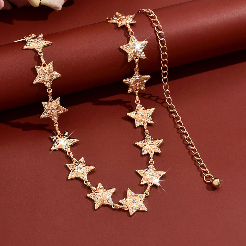 Women Full Paved CZ Star Metal Waist Chain, Adjustable Y2K Belly Body Belt