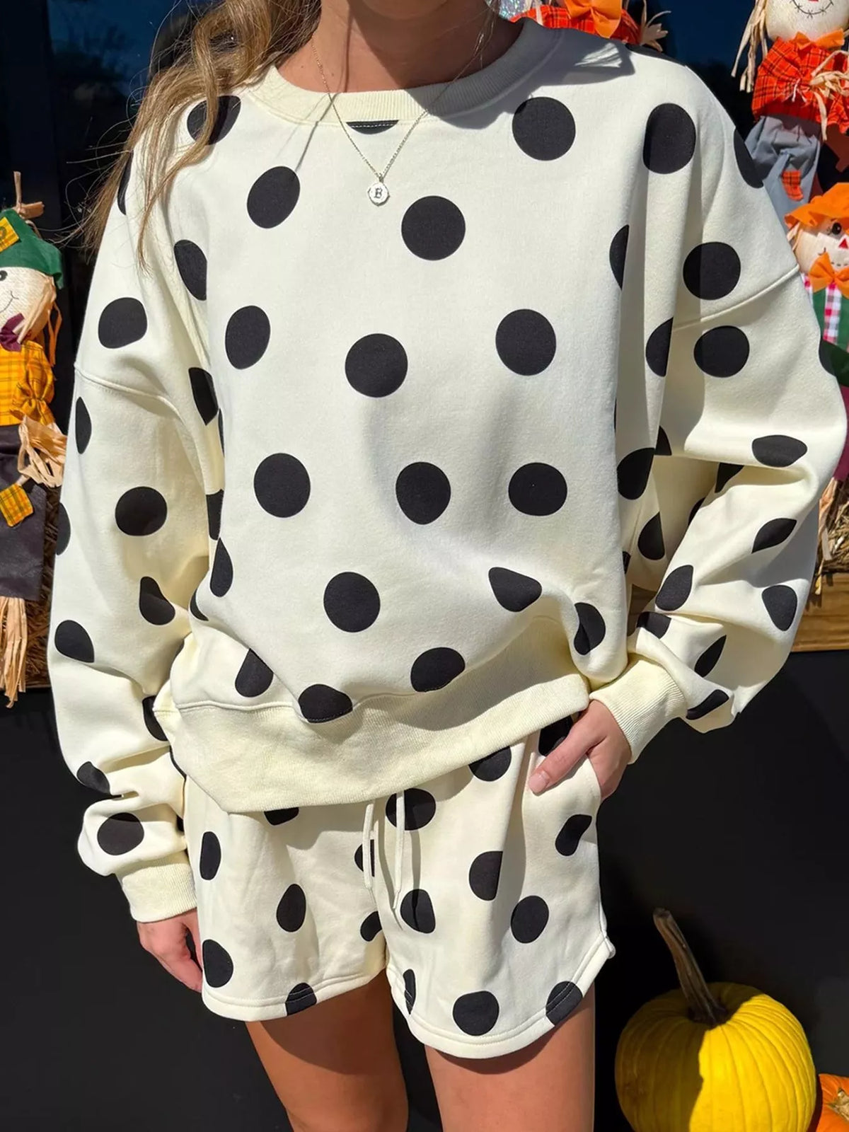 Polka Dot Crewneck Sweatshirt and Shorts Set