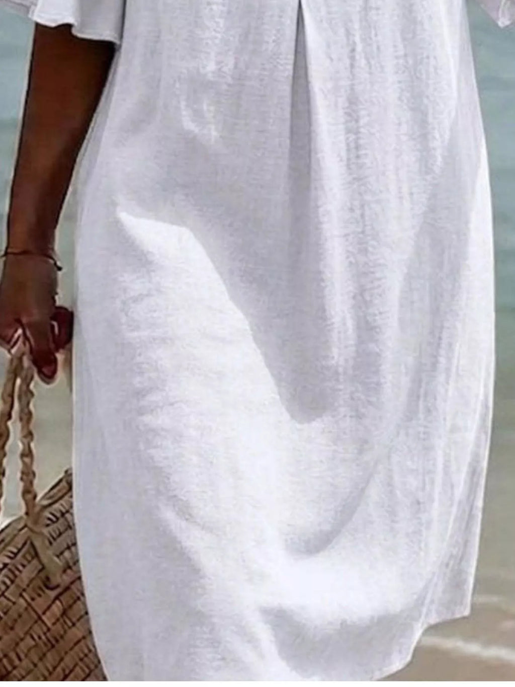 Full Size Decorative Button Ruffle Half Sleeve Dress Plus Size