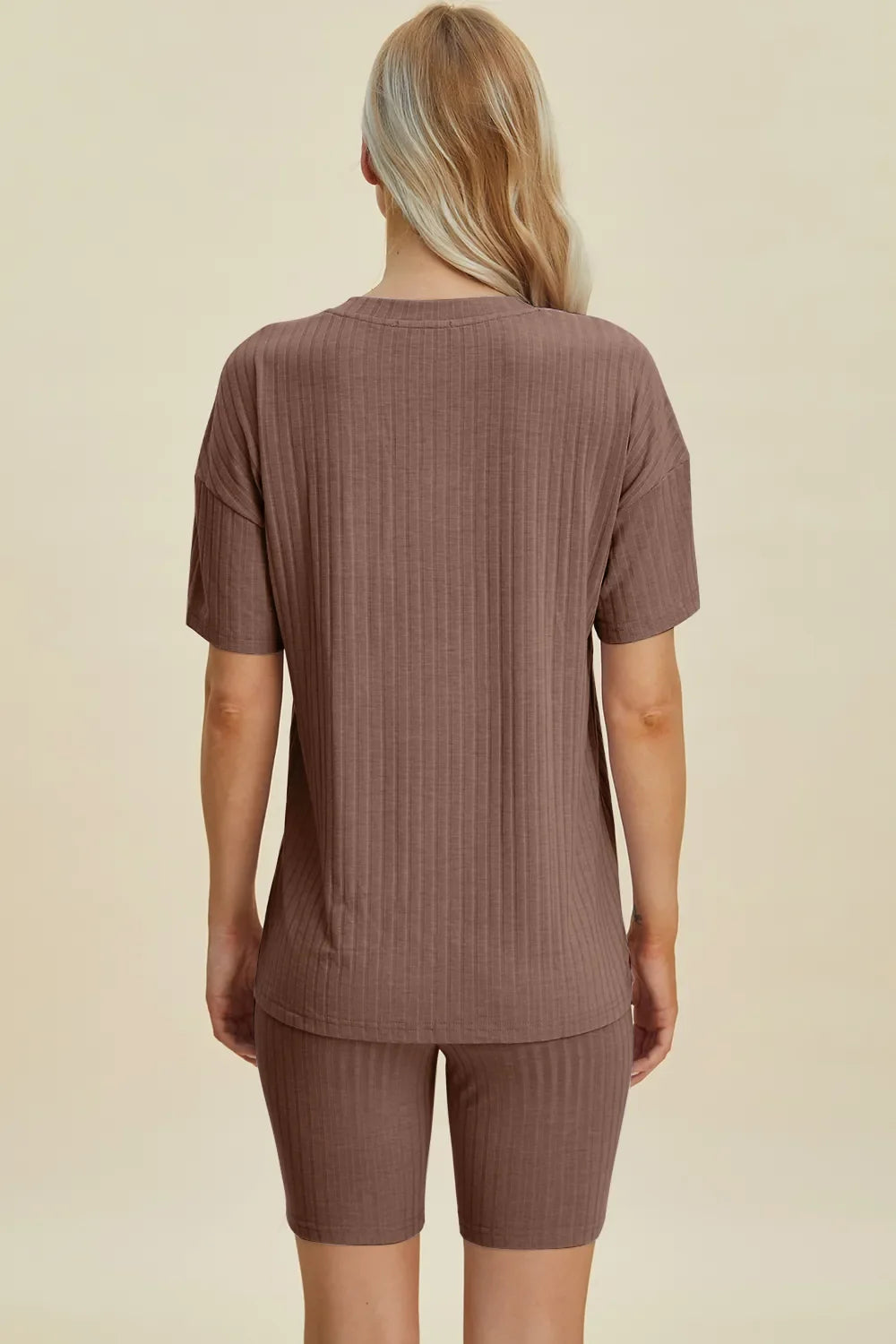 Plus Size Ribbed V-Neck Top & Shorts Set