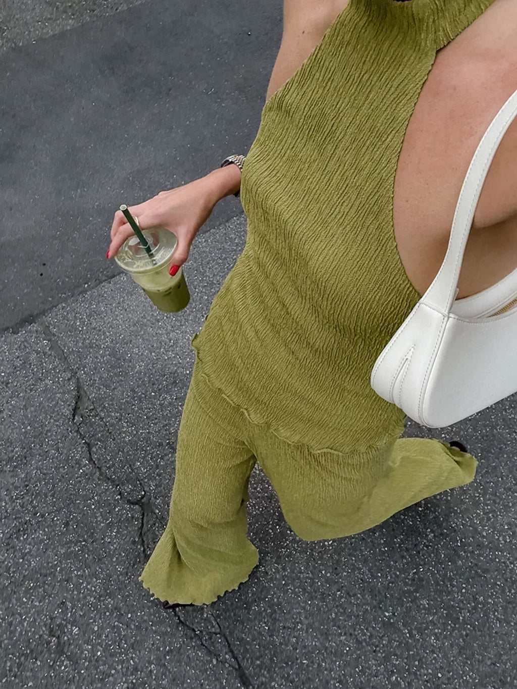 Sleeveless Top and Wide-Leg Pants Two-Piece Set – Green / Khaki