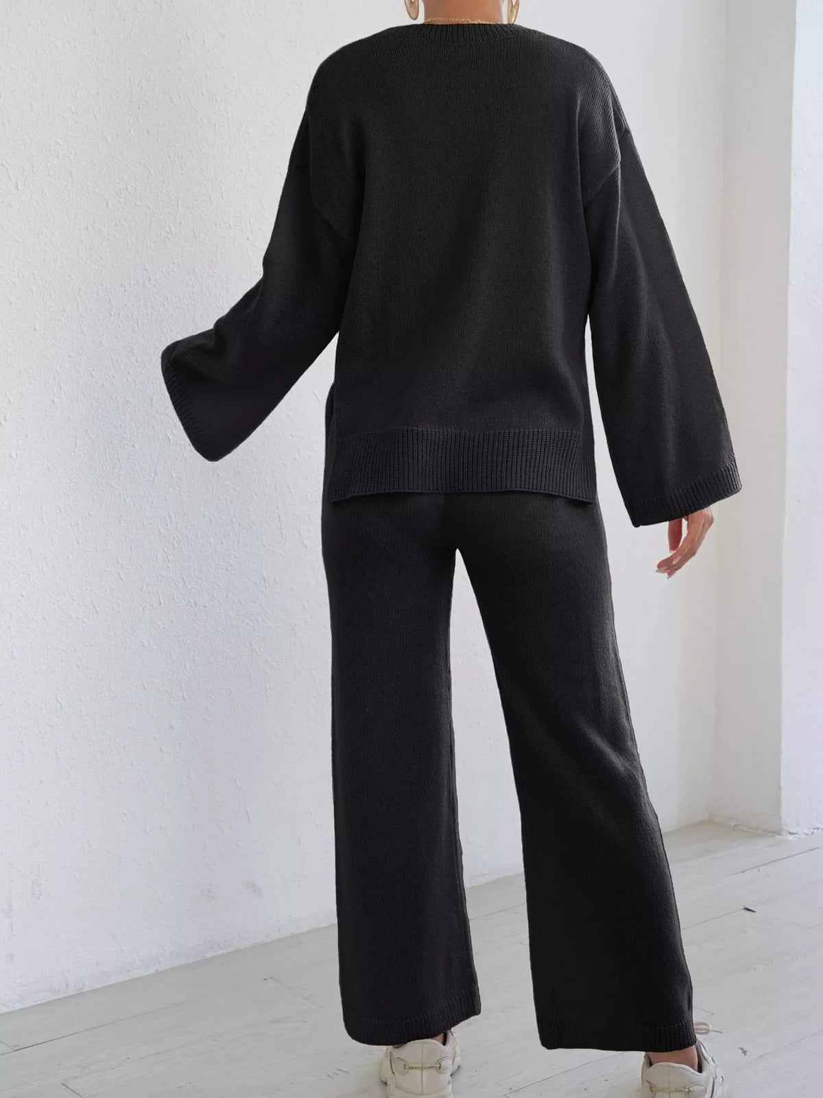 Dropped Shoulder Top and Pants Sweater Set