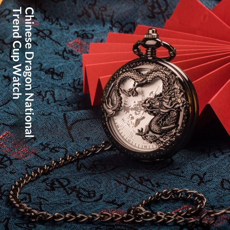 Chinese Dragon Coiled-dragon Mechanical Movement Pocket Watch