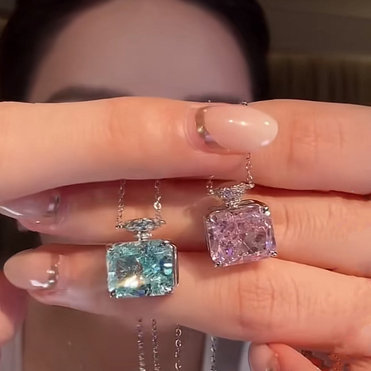 Ice Flower Cut Paraiba Blue Radiant Cut Double Sided Zircon Perfume Bottle Pendant Necklace Women Neck Jewelry For Daily Dating Banquet Party Occasions