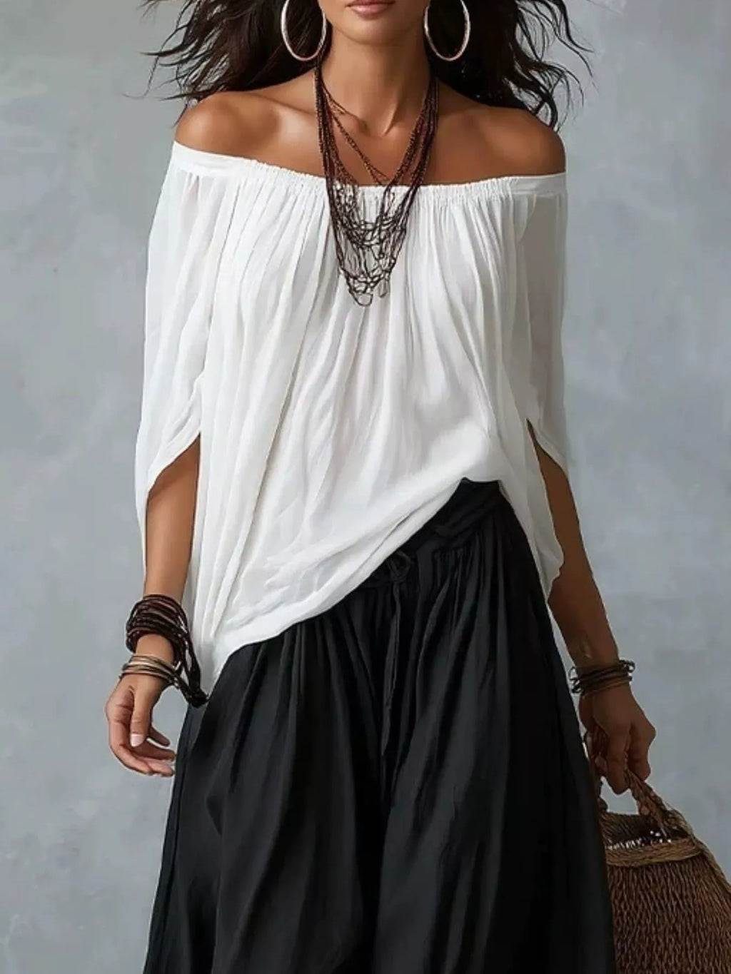 Full Size Off-Shoulder Top and Wide-Leg Harem Pants Set Plus Size