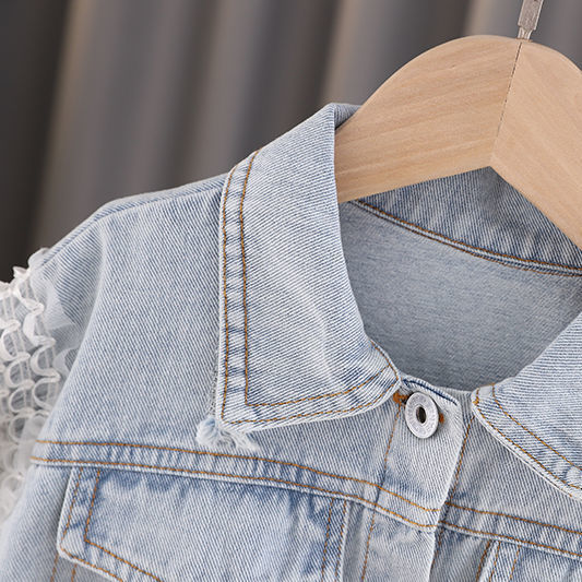 Girls' Denim Jacket With Polo Collar
