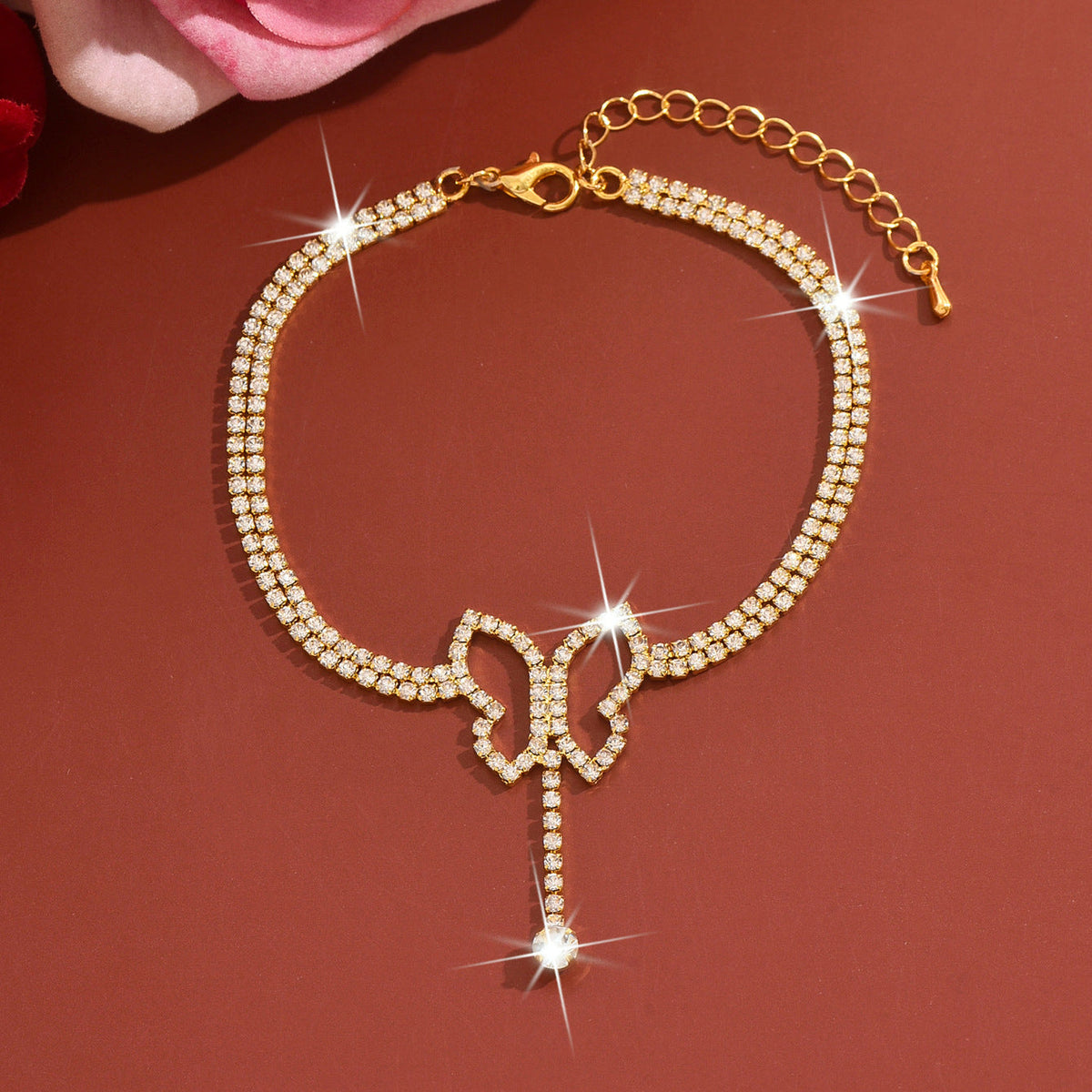 2026 New Style Sweet And Simple Rhinestone Bow Tassel Anklet Summer Seaside Beach Vacation Style Foot Jewelry Wholesale