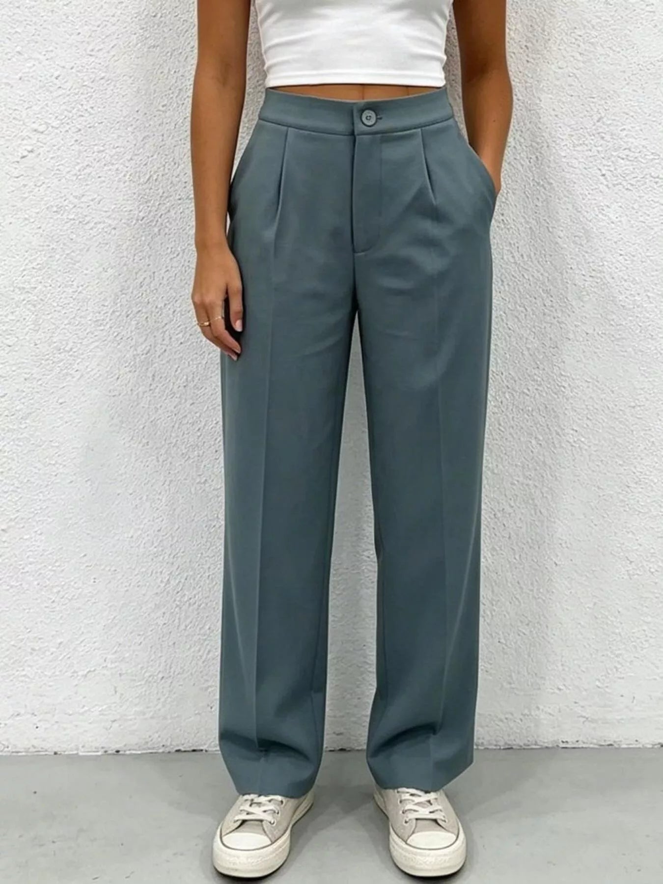 High Waist Wide Leg Pleated Pants
