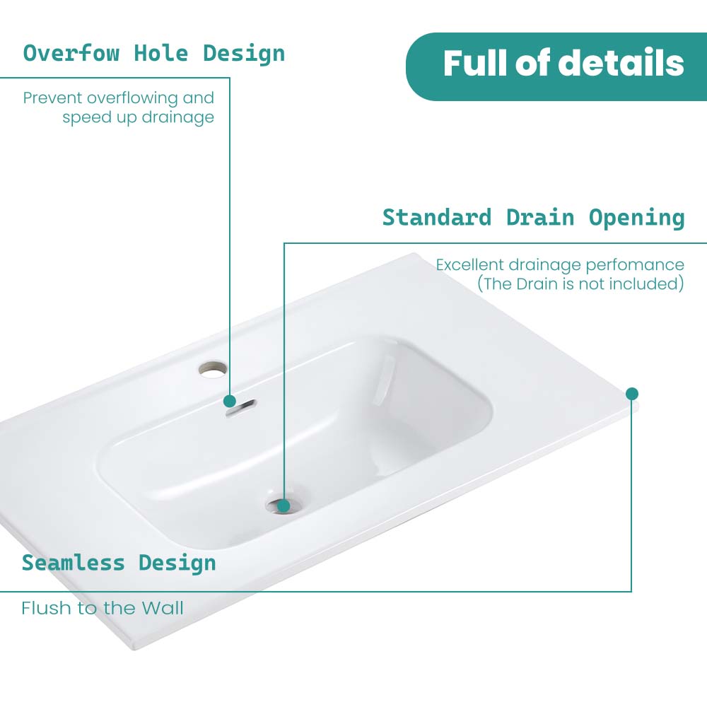 Glossy White Ceramic Integrated Sink