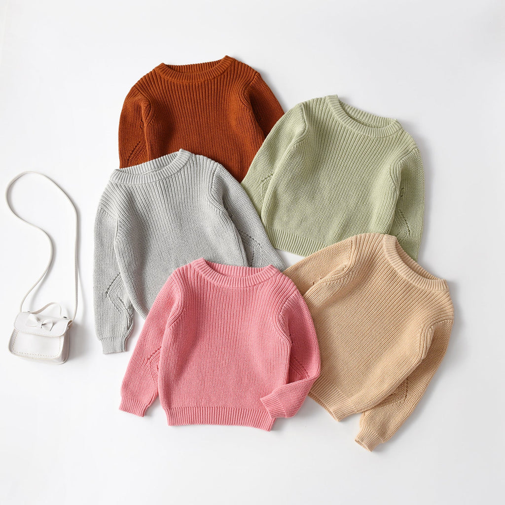 Children's Solid Color Thermal Cotton Knit Sweater