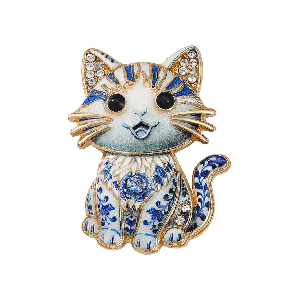 Original Blue-and-White Tiger-Striped Cat Brooch