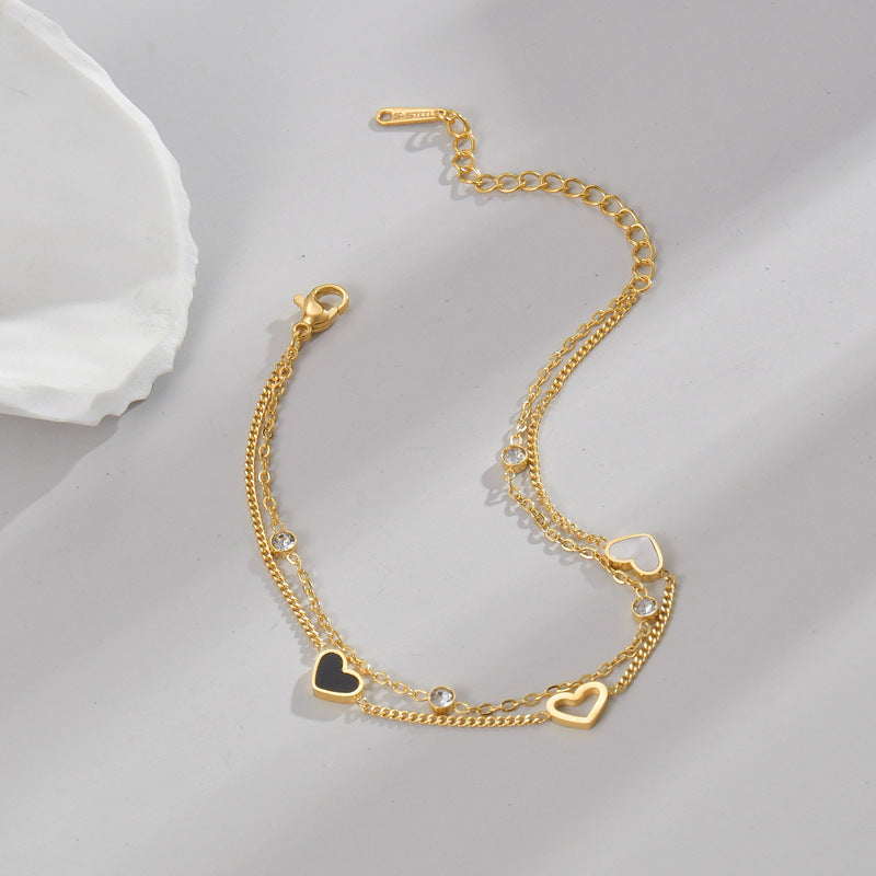 Stainless Steel Layered Heart Bracelet For Women