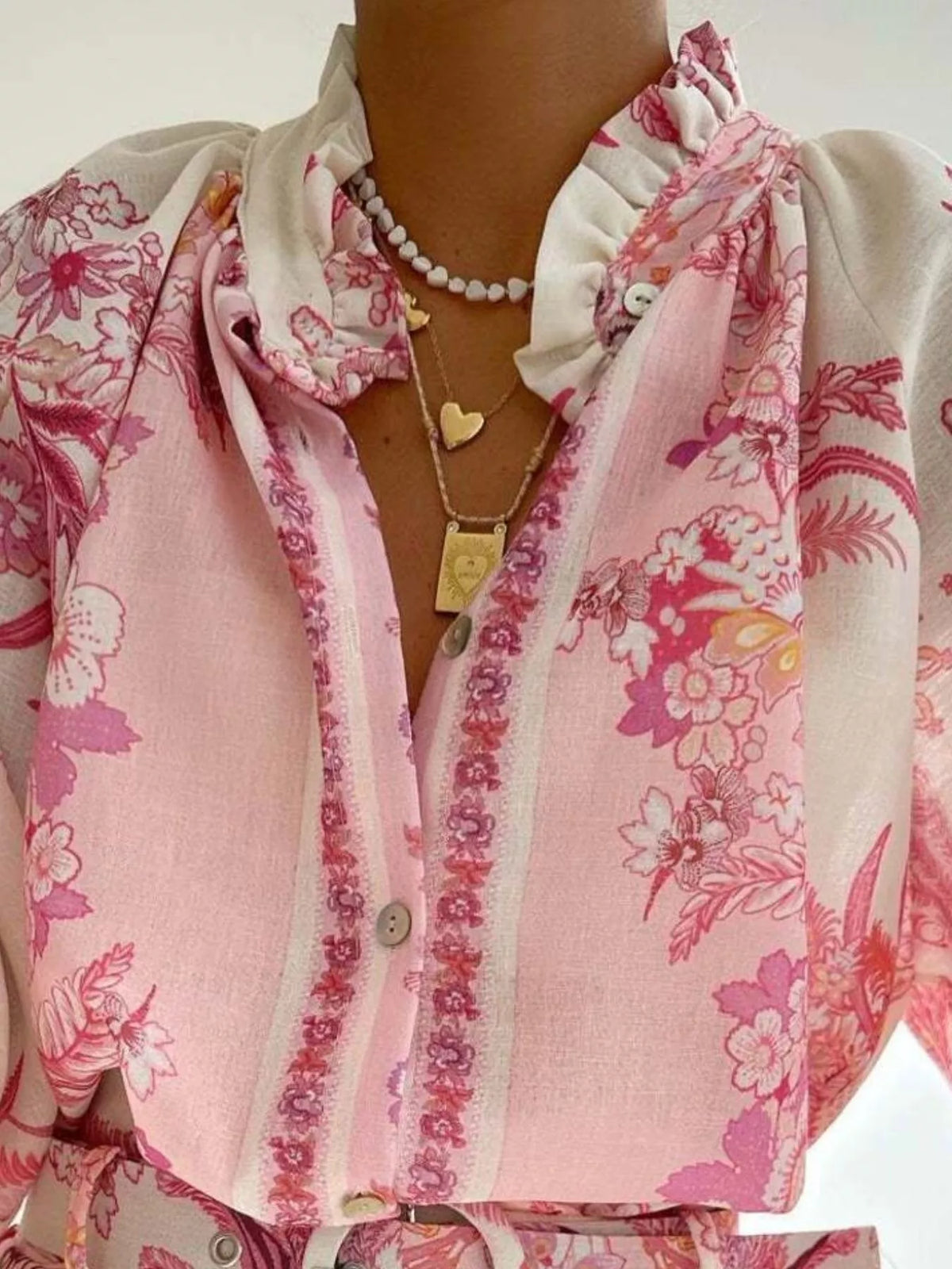 Floral Print Button-Down Shirt and Belted Shorts Two-Piece Set