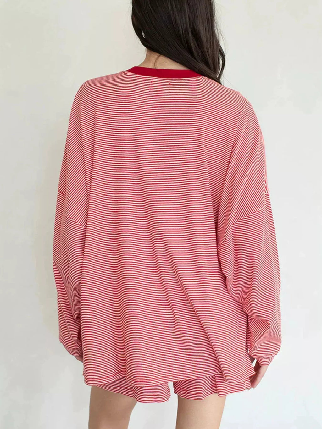 Striped Dropped Shoulder Top and Shorts Set