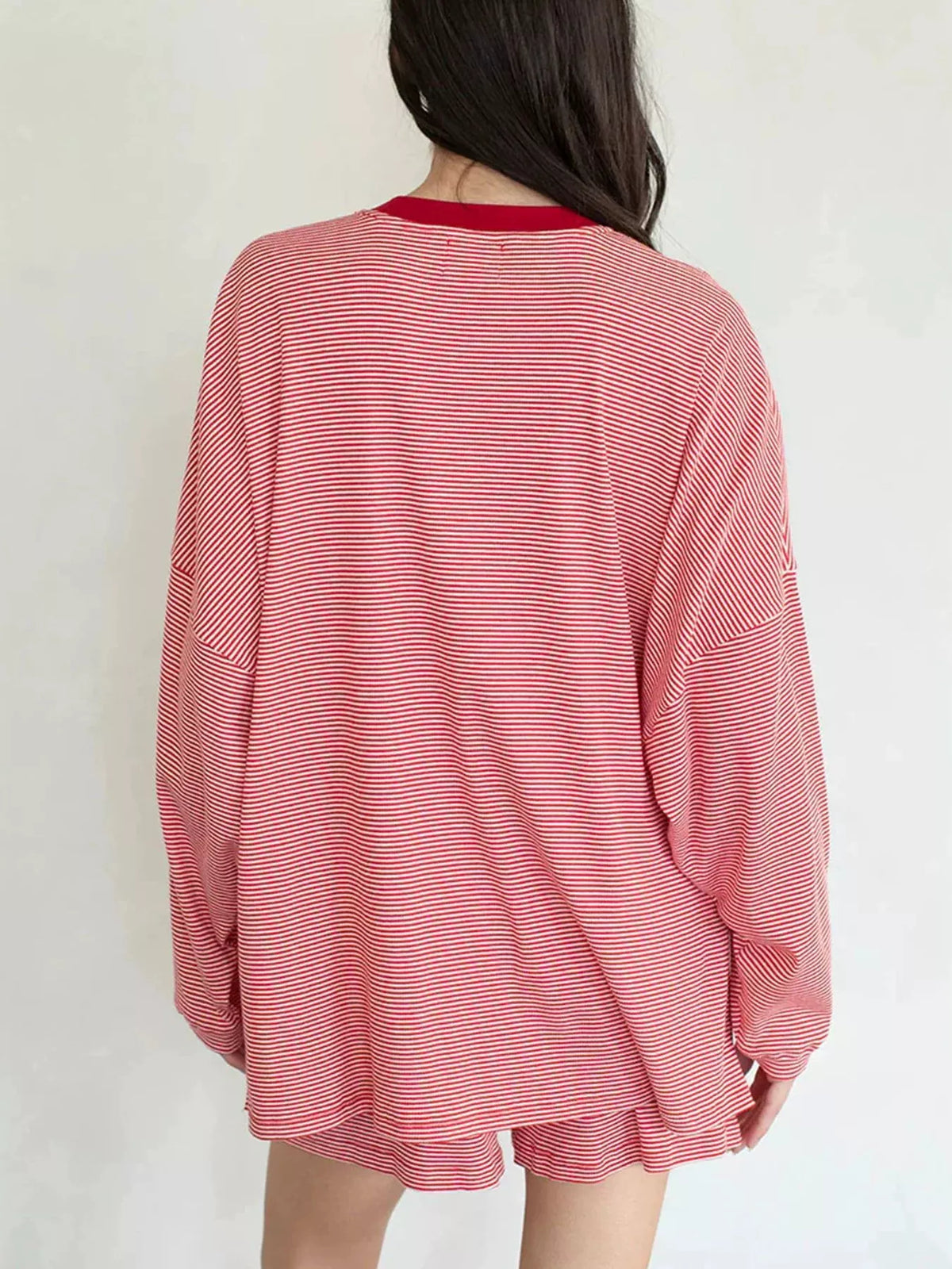 Striped Dropped Shoulder Top and Shorts Set