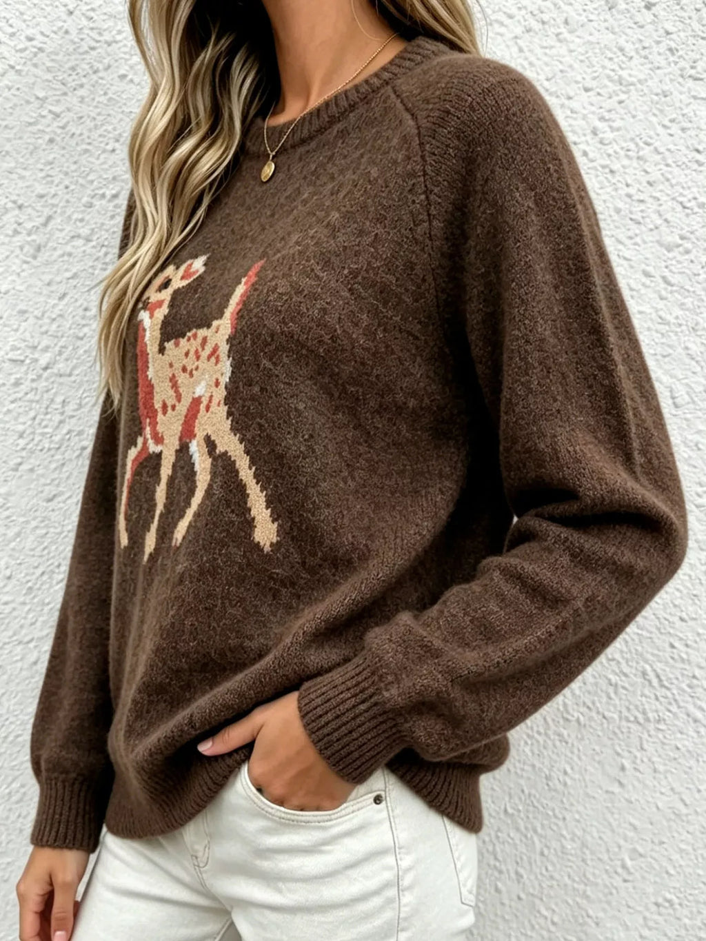 Deer Pattern Raglan Sleeve Sweater