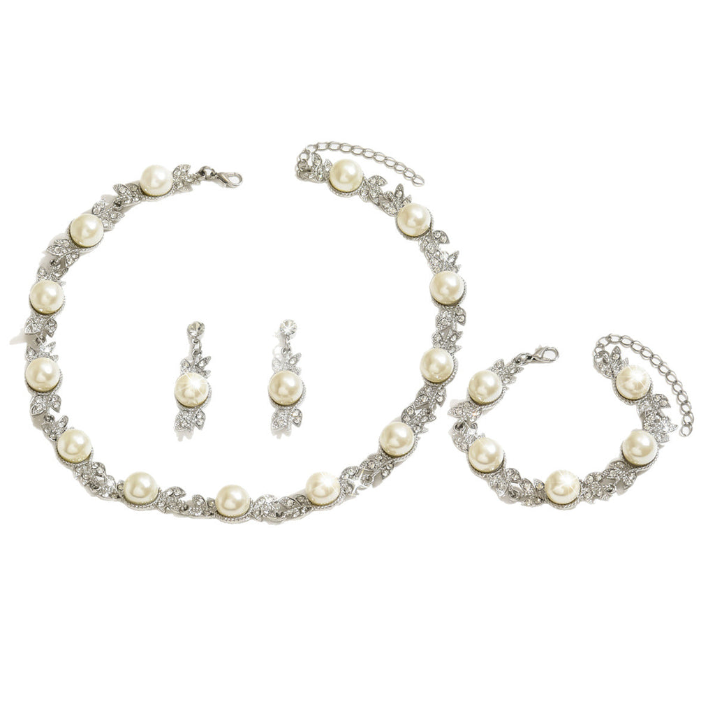 Cross-border Explosions Jewelry Vintage Fashion Pearl Necklace Earrings Bracelet Suit Bridal Accessories