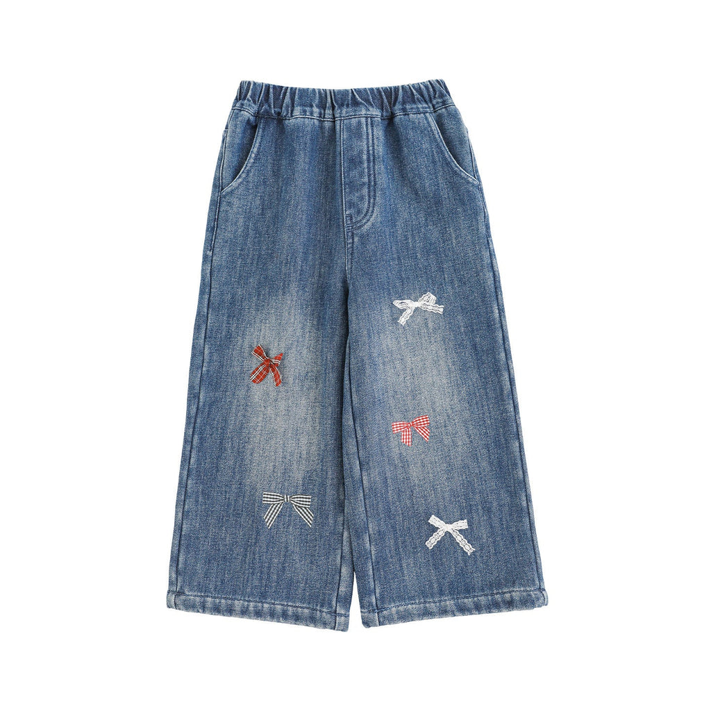 Girls' Bow-knot Loose Straight-leg Pants