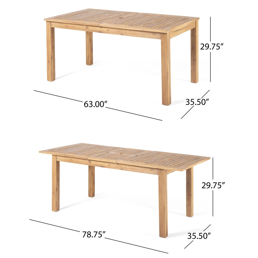Outdoor 6-Seater Acacia Wood Expandable Dining Set