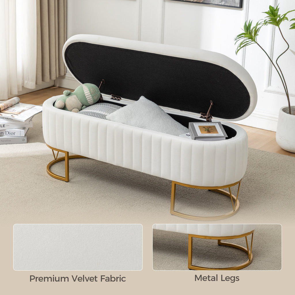 Storage Bench - Velvet Oval Upholstered Design
