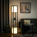 Boho Shelf Floor Lamp with Dual Fabric Shades & Built-In Storage Shelves