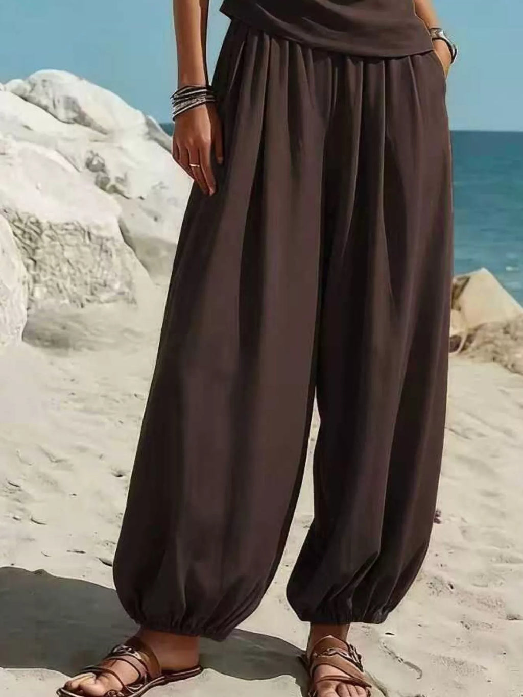 Full Size One-Shoulder Sleeveless Top and Harem Pants Set Plus Size