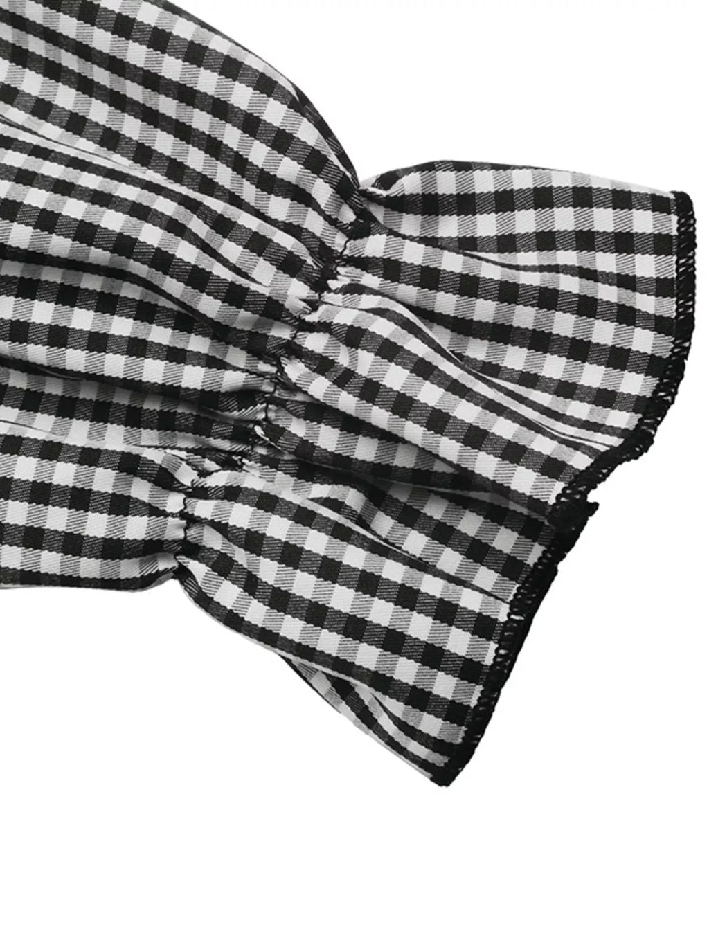 Gingham Lace-Trim V-Neck Long Sleeve A-Line Maxi Dress