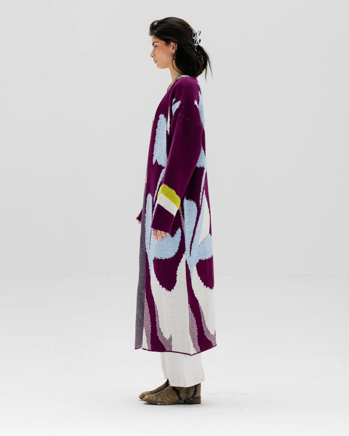 Floral Open Front Long Cardigan | Relaxed Knit Kimono Layer