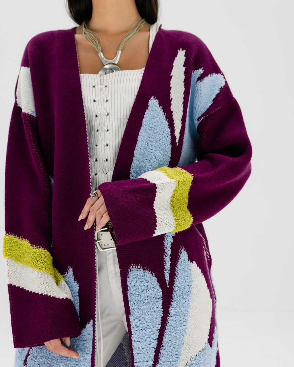 Floral Open Front Long Cardigan | Relaxed Knit Kimono Layer