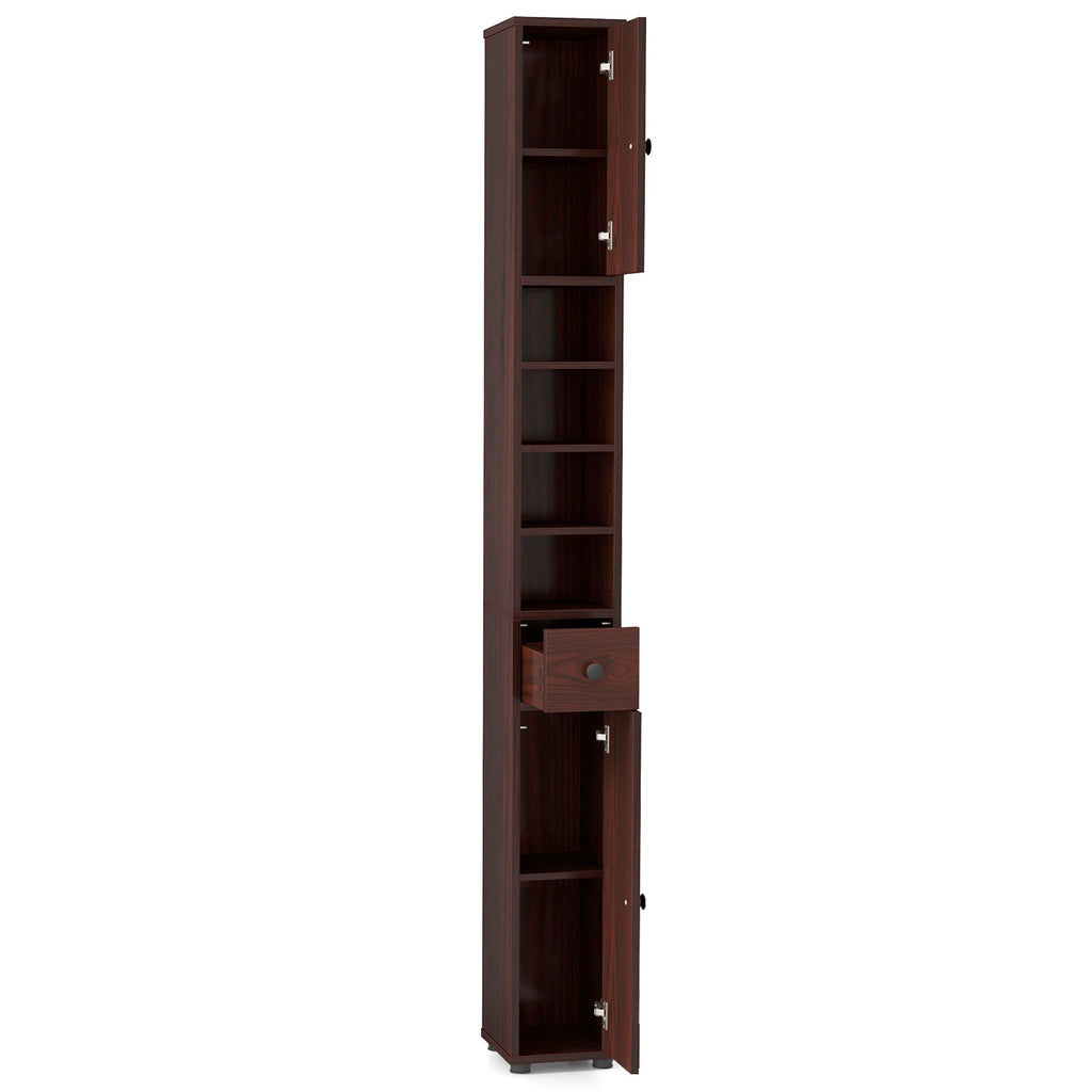 Freestanding Slim Bathroom Cabinet with Drawer and Adjustable Shelves