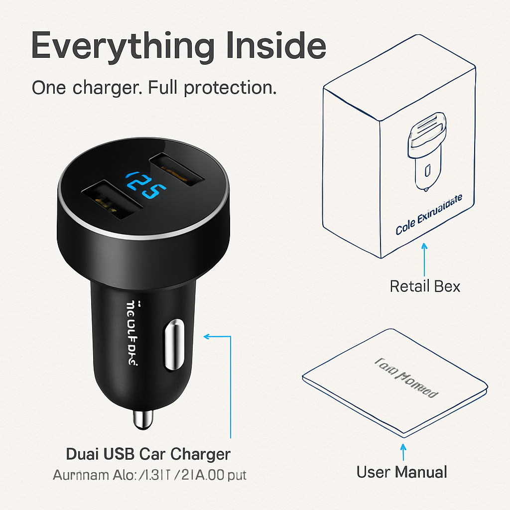 Dual USB Car Charger for Everyday Driving - Compact & Safe