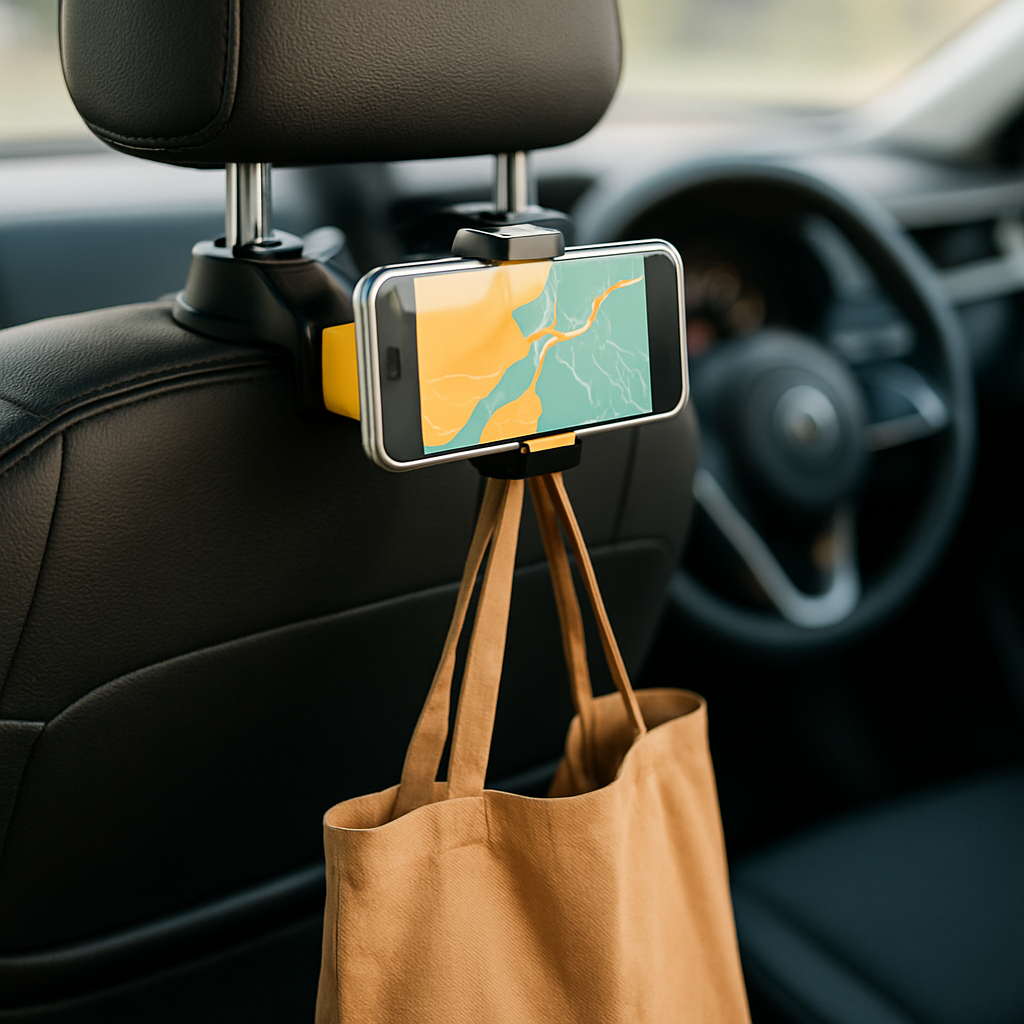 Headrest Hook with Phone Mount and Locking Bracket