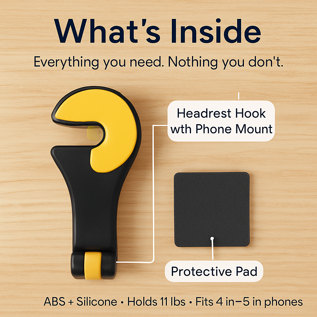 Headrest Hook with Phone Mount and Locking Bracket