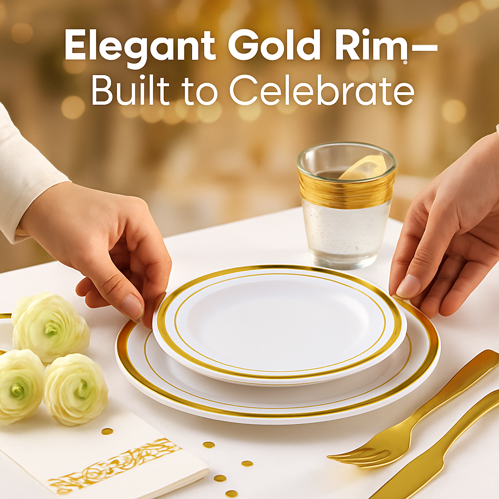Gold Rim Disposable Dinnerware Set for Parties