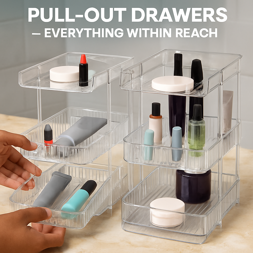 3 Tier Clear Bathroom Organizer with Drawers