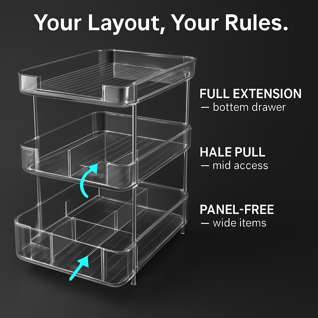 3 Tier Clear Bathroom Organizer with Drawers