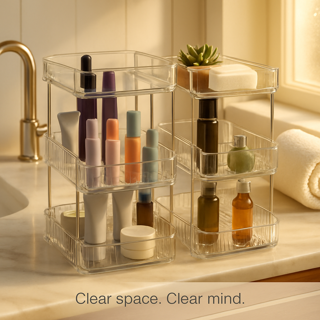 3 Tier Clear Bathroom Organizer with Drawers