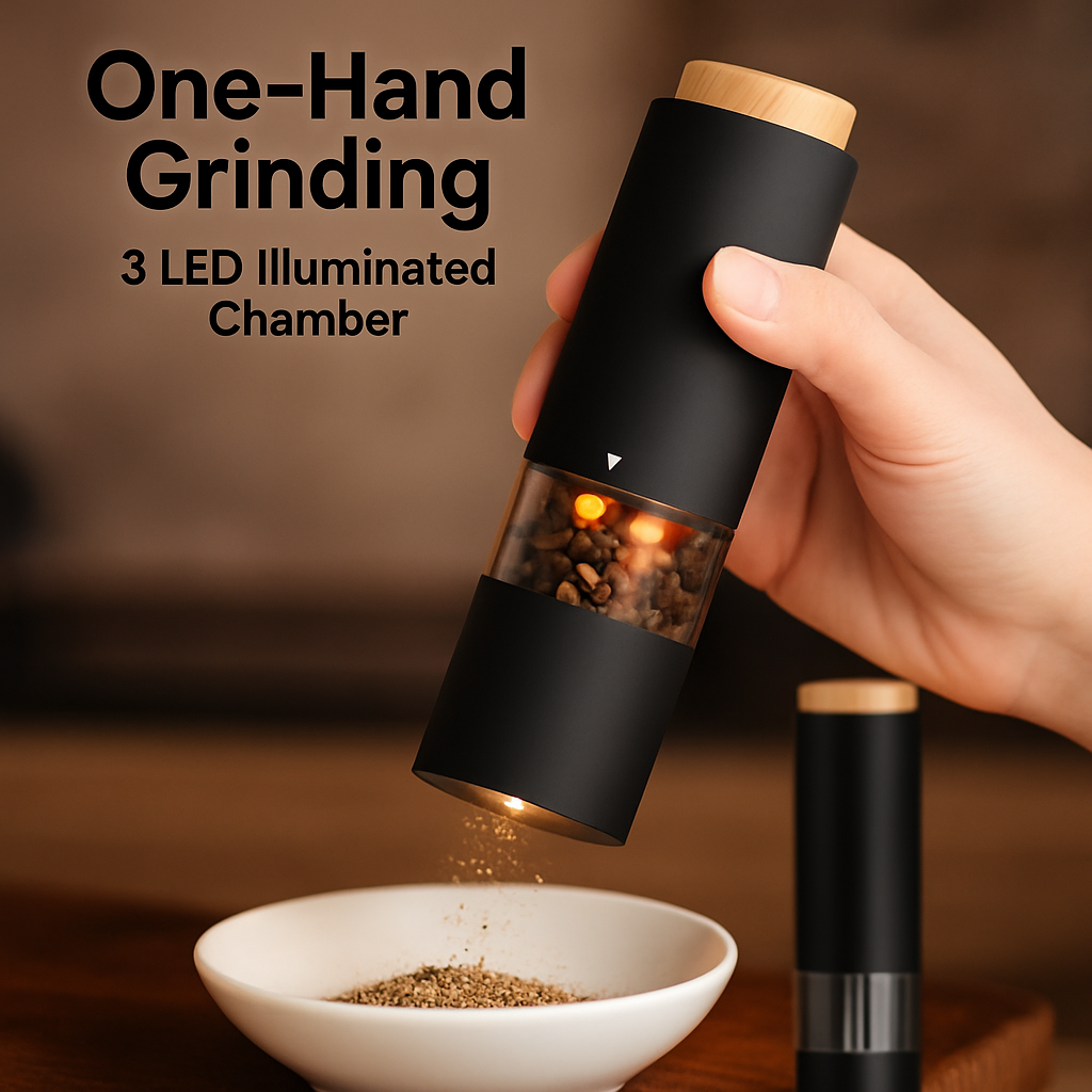 Electric Salt and Pepper Grinder Set with One-Hand Operation