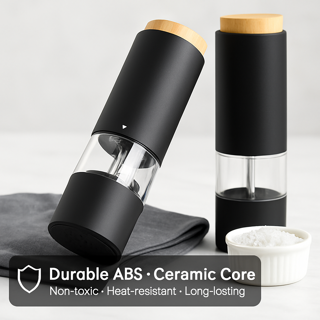 Electric Salt and Pepper Grinder Set with One-Hand Operation