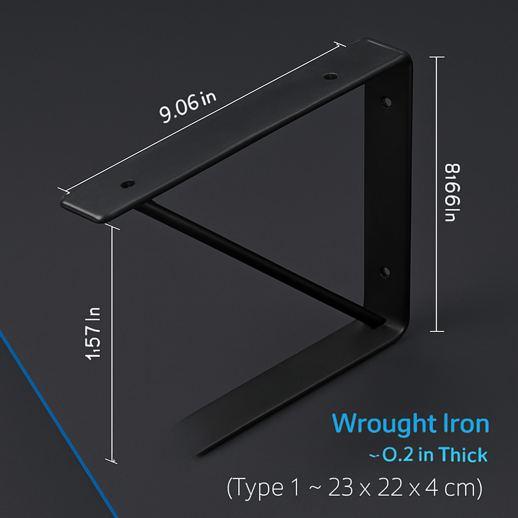 Wall Mounted Shelf Bracket Set - Strong Black Brackets