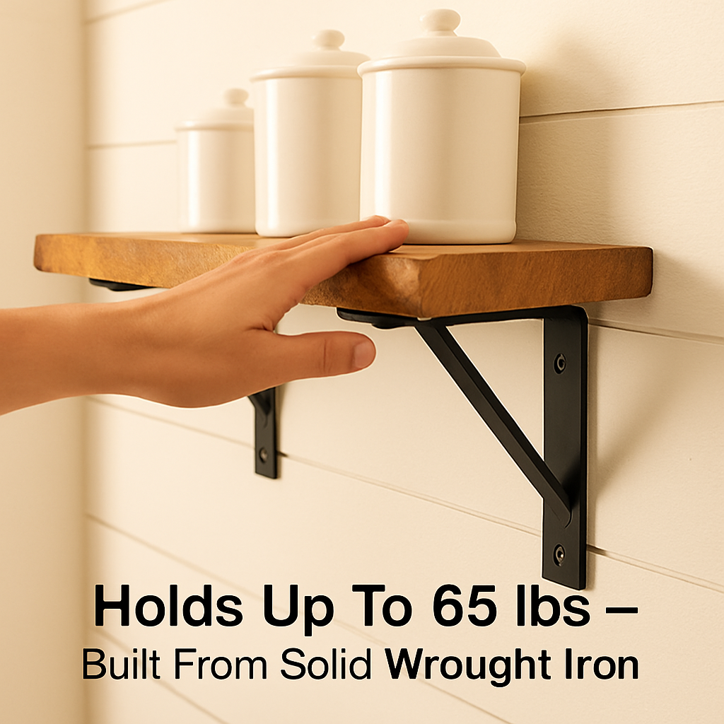 Wall Mounted Shelf Bracket Set - Strong Black Brackets